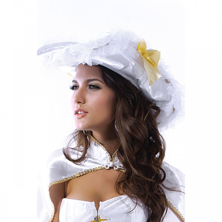White Pirate Costume Hat with Cloak
