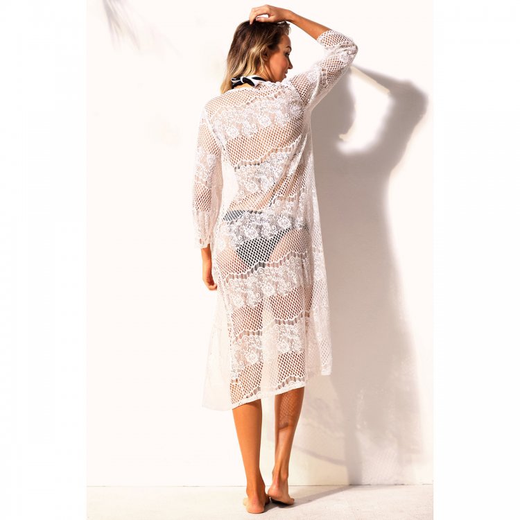 White Long Lace Beach Cover Up