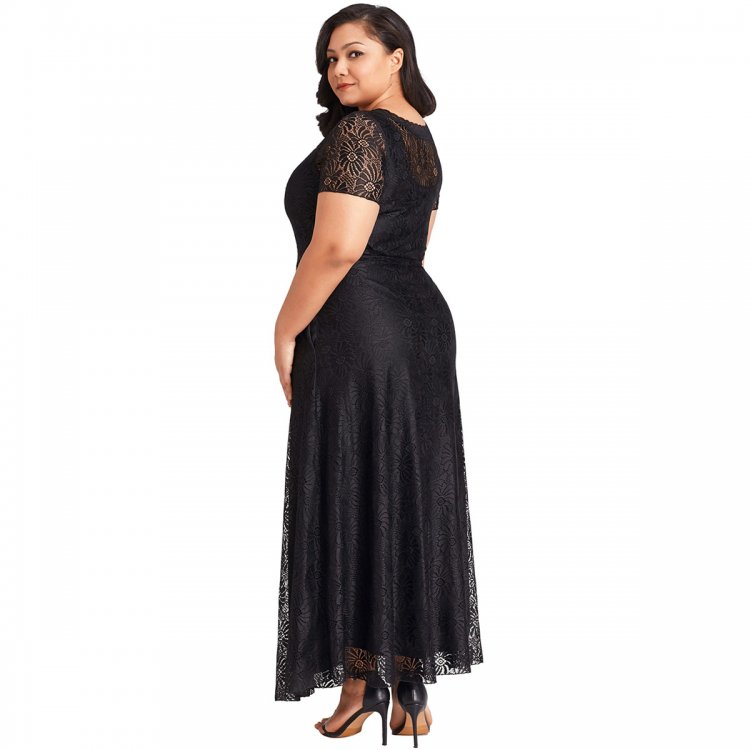 Black Plus Size Lace Party Gown