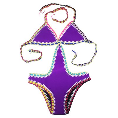 Purple Handmade Crochet Neoprene One Piece Swimsuit