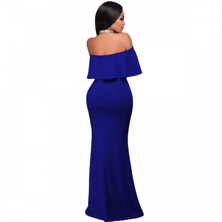 Royal Blue Ruffle Off Shoulder Maxi Party Dress