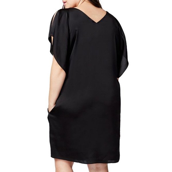 Black Flutter Sleeve Plus Size Shift Dress
