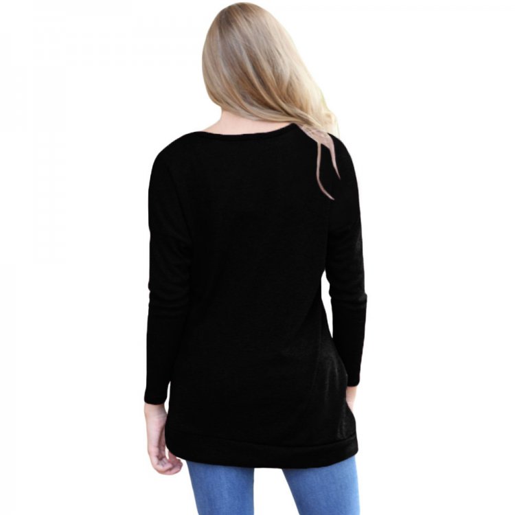 Black Buttoned Side Long Sleeve Spring Autumn Womens Top