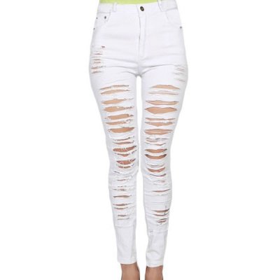 White Denim Destroyed High-waist Skinny Jeans
