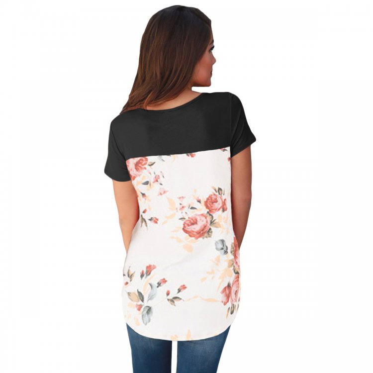 Black Floral Print Lower Back T-shirt