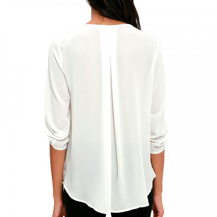 White V Neck Ruffle Loose Fit Blouse Top