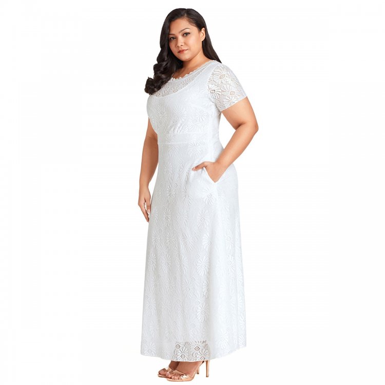 White Plus Size Lace Party Gown