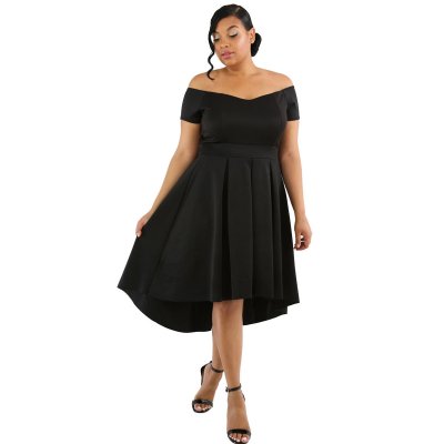 Black Plus Size Off Shoulder Swing Dress