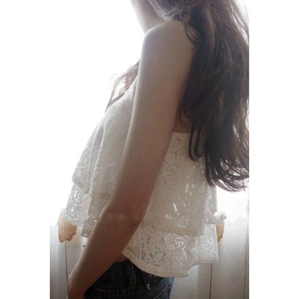 Sexy Flyaway Double Layer Cascading Ruched White Lace Crop Top