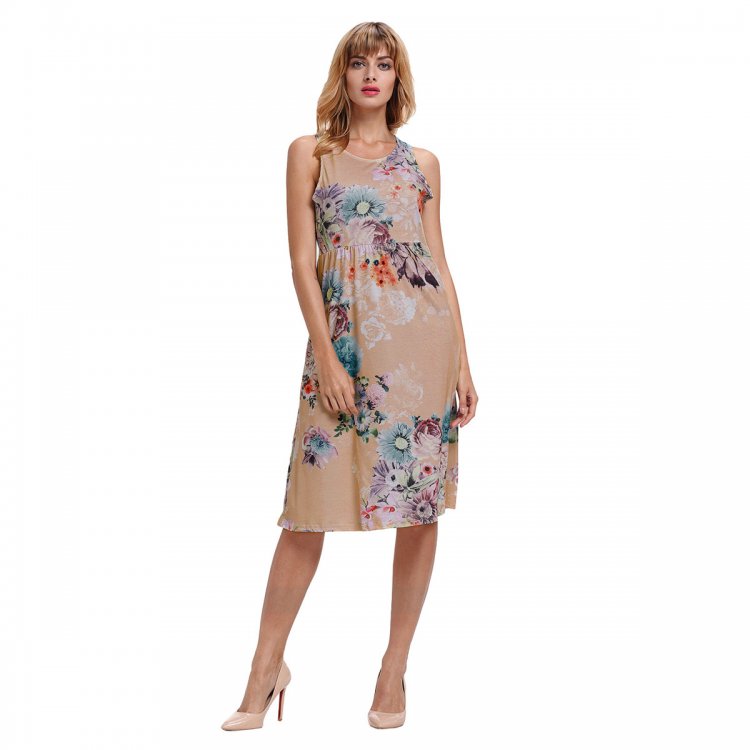 Fall in Love with Floral Print Boho Dress in Light Coffee
