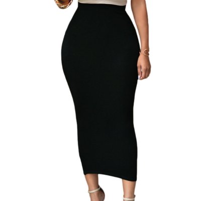 Solid Black High-waisted Bodycon Maxi Skirt