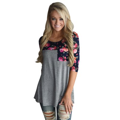 Floral Printed Gray Womens Top