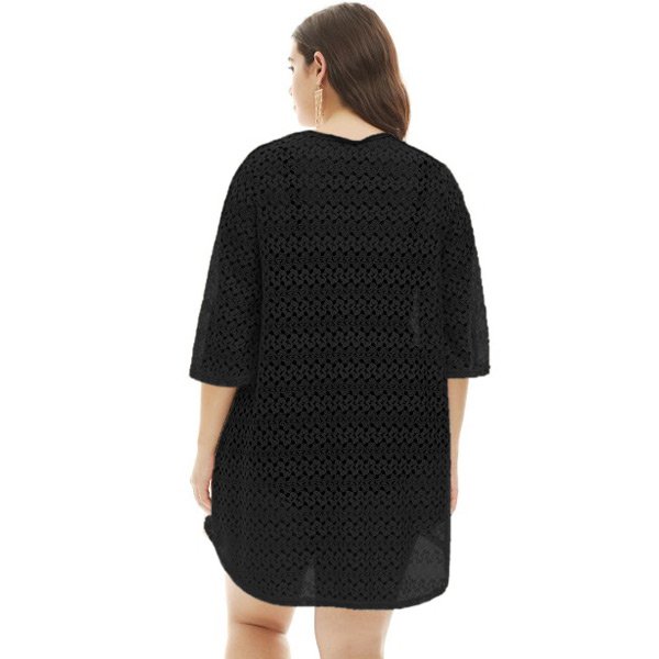 Black Crochet Lace up Plus Size Cover Up