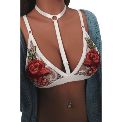 White Floral Embroidery Choker Bralette