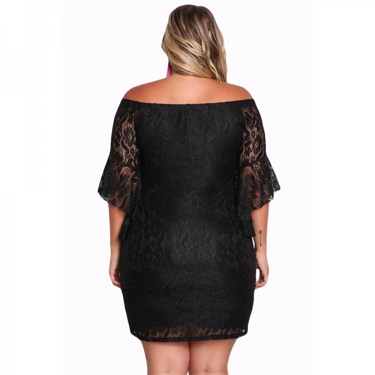Black Plus Size Off Shoulder Lace Bodycon Dress