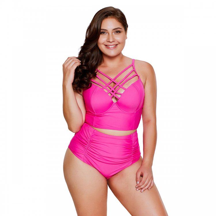 Rosy Strappy Neck Detail High Waist Swimsuit