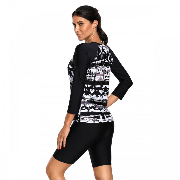 Monochrome Abstract Print 2pcs Long Sleeve Wetsuit