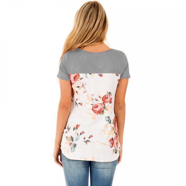 Grey Floral Print Lower Back T-shirt