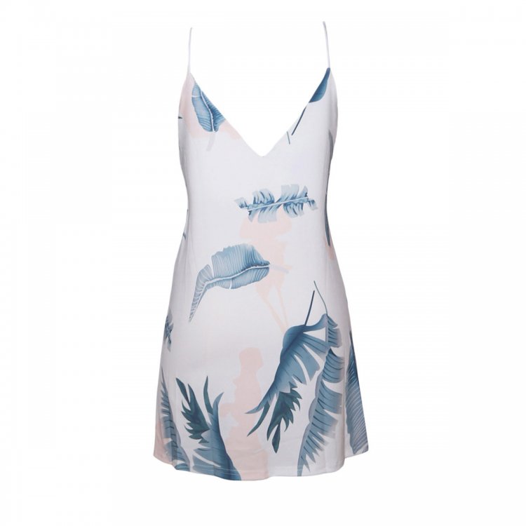 Light Tropical Palm Print Short Dress