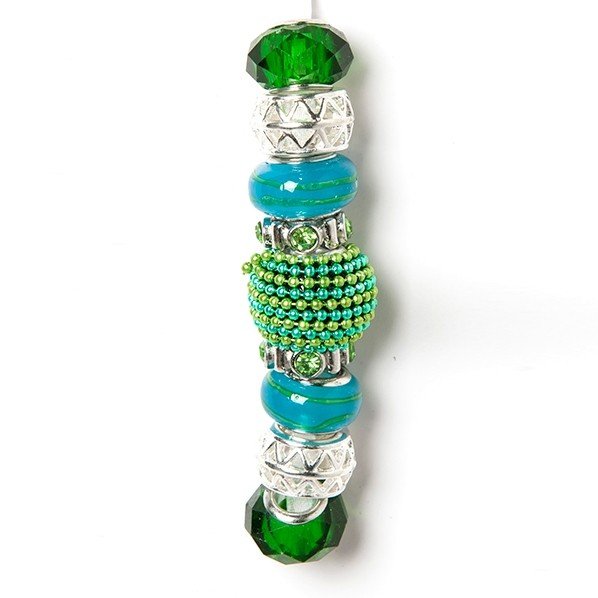 Fashion strung beads, green and blue, 9PC