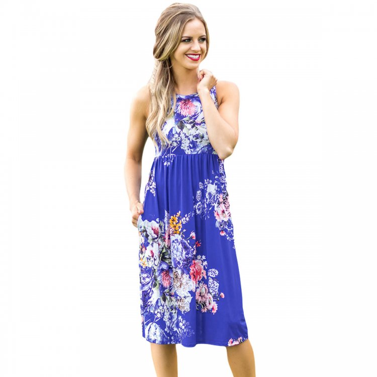Fall in Love with Floral Print Boho Dress in Royal Blue