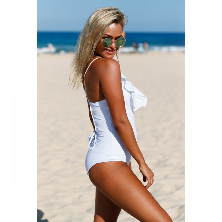 White Lace Ruffle One Piece Swimsuit