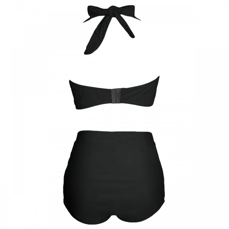 Black Halter Bandeau High Waist Plus Size Swimwear