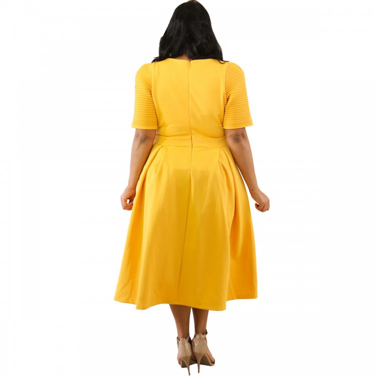 Yellow Plus Size Pleat Flare Dress