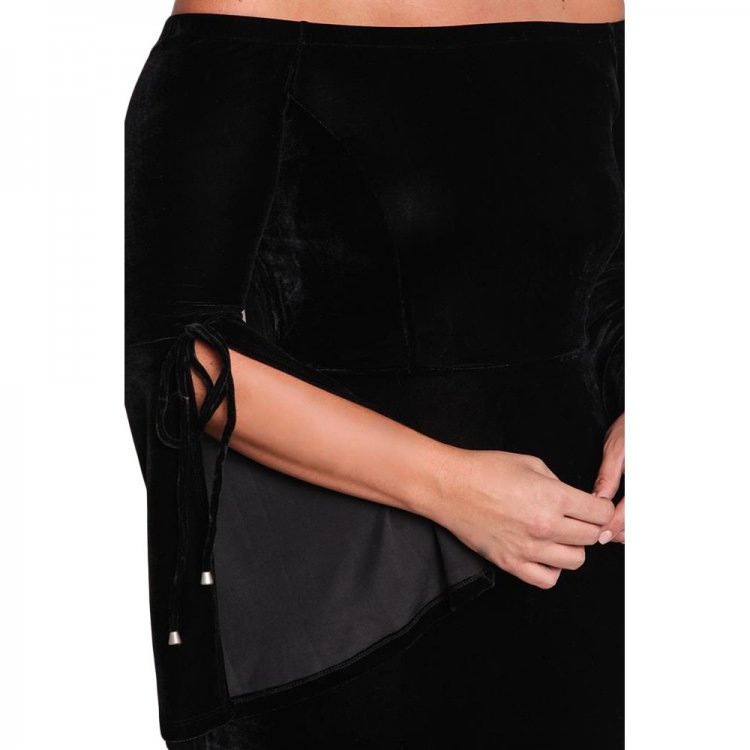 Black Plus Size Velvet Off Shoulder Bell Sleeve Dress