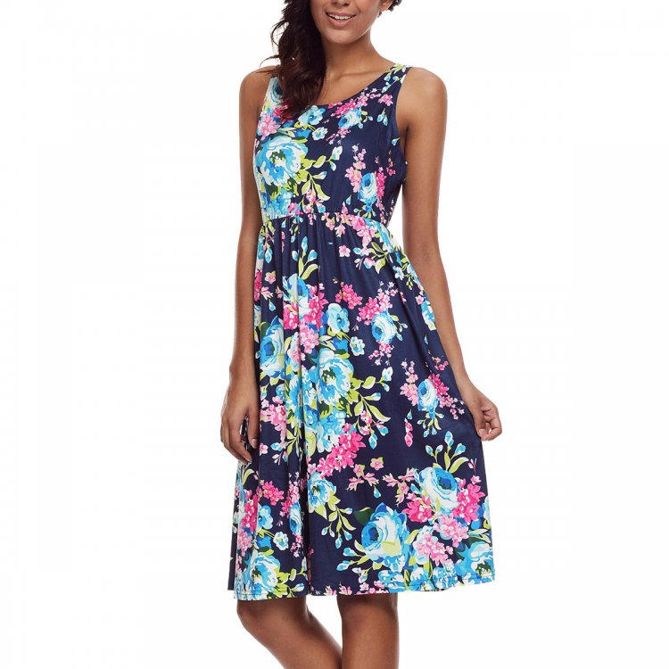 Fall in Love with Floral Print Boho Dress in Navy