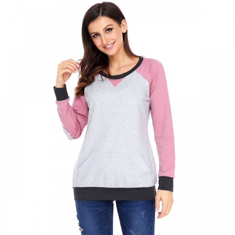 Pink Raglan Sleeve Patch Elbow Sweatshirt Top