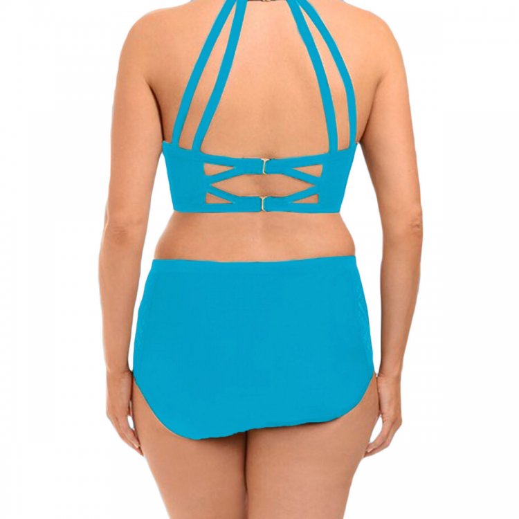 Sky Blue Patterned Mesh Insert Plus Size Swimwear