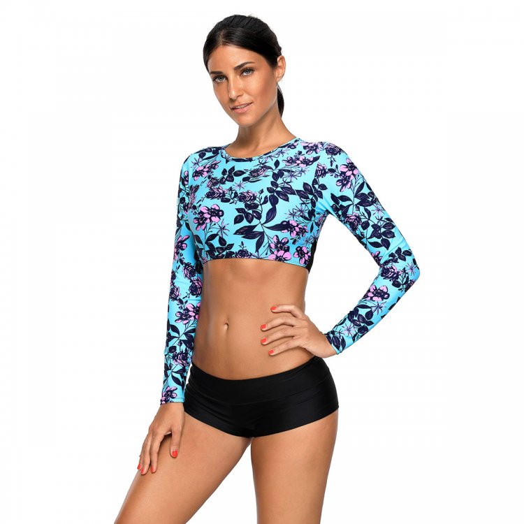 Long Sleeve Cropped Crisscross Hollow-out Back Bathing Suit