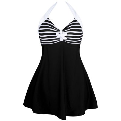 Black White Stripes One-piece Swimdress