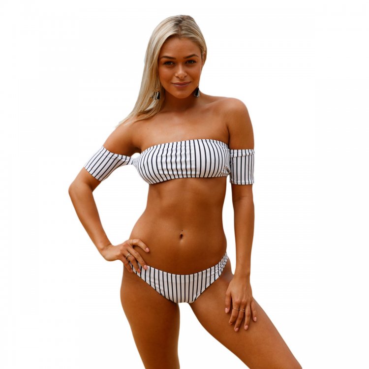 Off-the-shoulder Striped Bikini Swimsuit