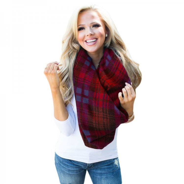 Red Purple Plaid Oversized Square Scarf