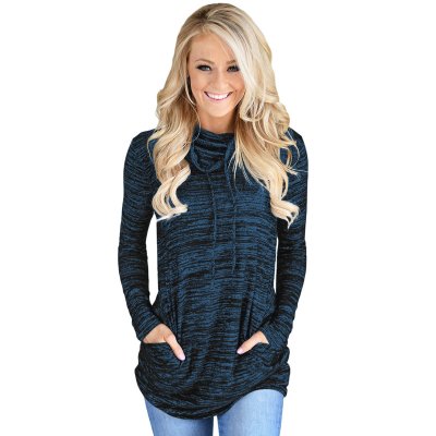 Heather Blue Cozy Cowl Neck Drawstring Sweatshirt