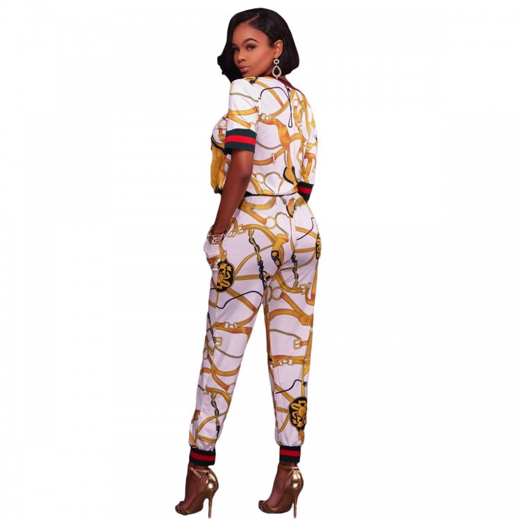 White Gold Multiple Print Two Piece Jogger Set