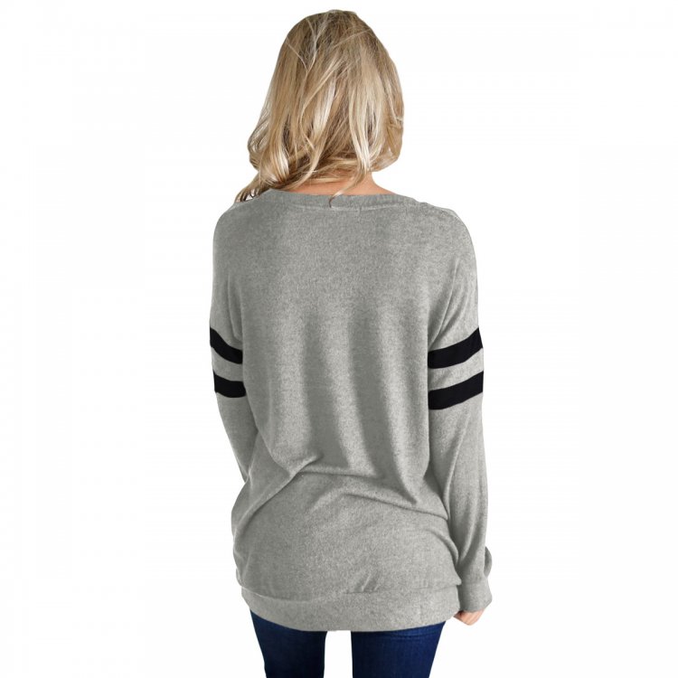 Gray Striped Sleeve Women’s Sweatshirt Top