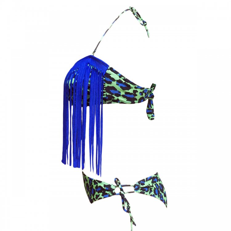 Blue Tassel Accent 2pcs Brazilian Bikini Swimsuit