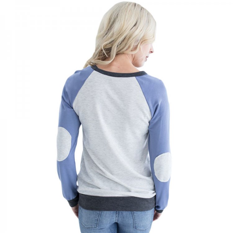 Blue Raglan Sleeve Patch Elbow Sweatshirt Top