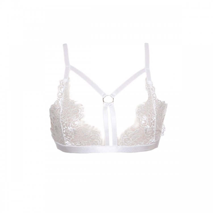 White Stretchy Strappy Cutout Lace Bralette