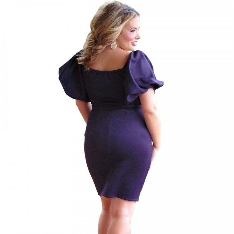 Plum Queen Style Puff Sleeve Plus Size Bodycon Dress