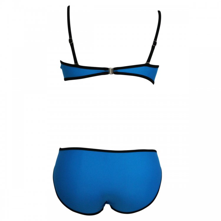 Black Ribbon Textured Blue 2pcs Bikini Swimsuit
