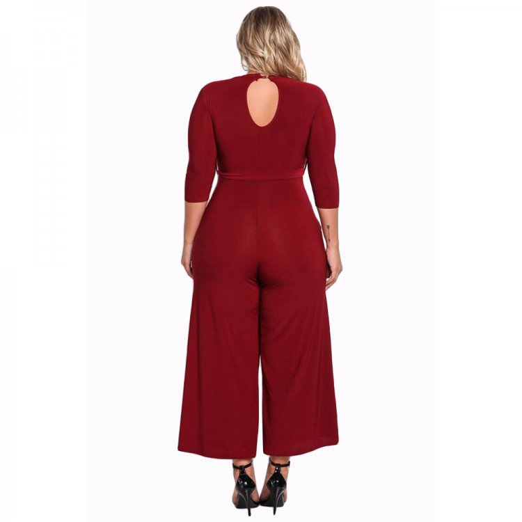 Red Plus Size Cut Out Wide Legged Jumpsuit