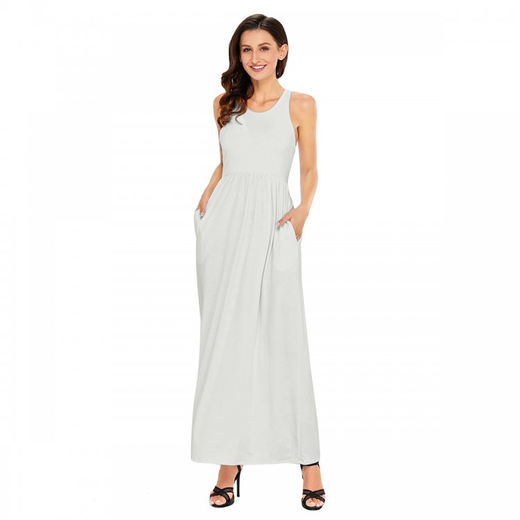White Racerback Maxi Dress with Pockets