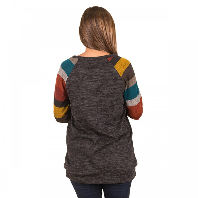 Multicolor Long Sleeve Charcoal Grey Sweatshirt