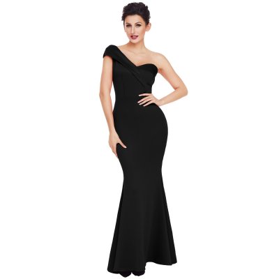 Black Sexy One Shoulder Ponti Gown