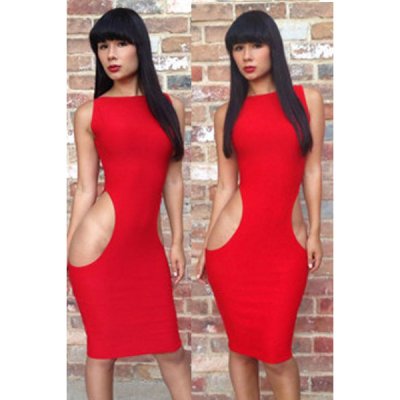 Red Cut out Sexy Party Midi Dress