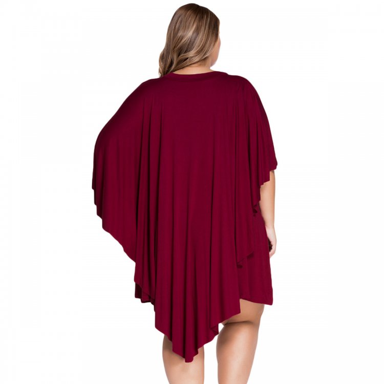 Big Girl Cape Overlay Wine Curvaceous Dress